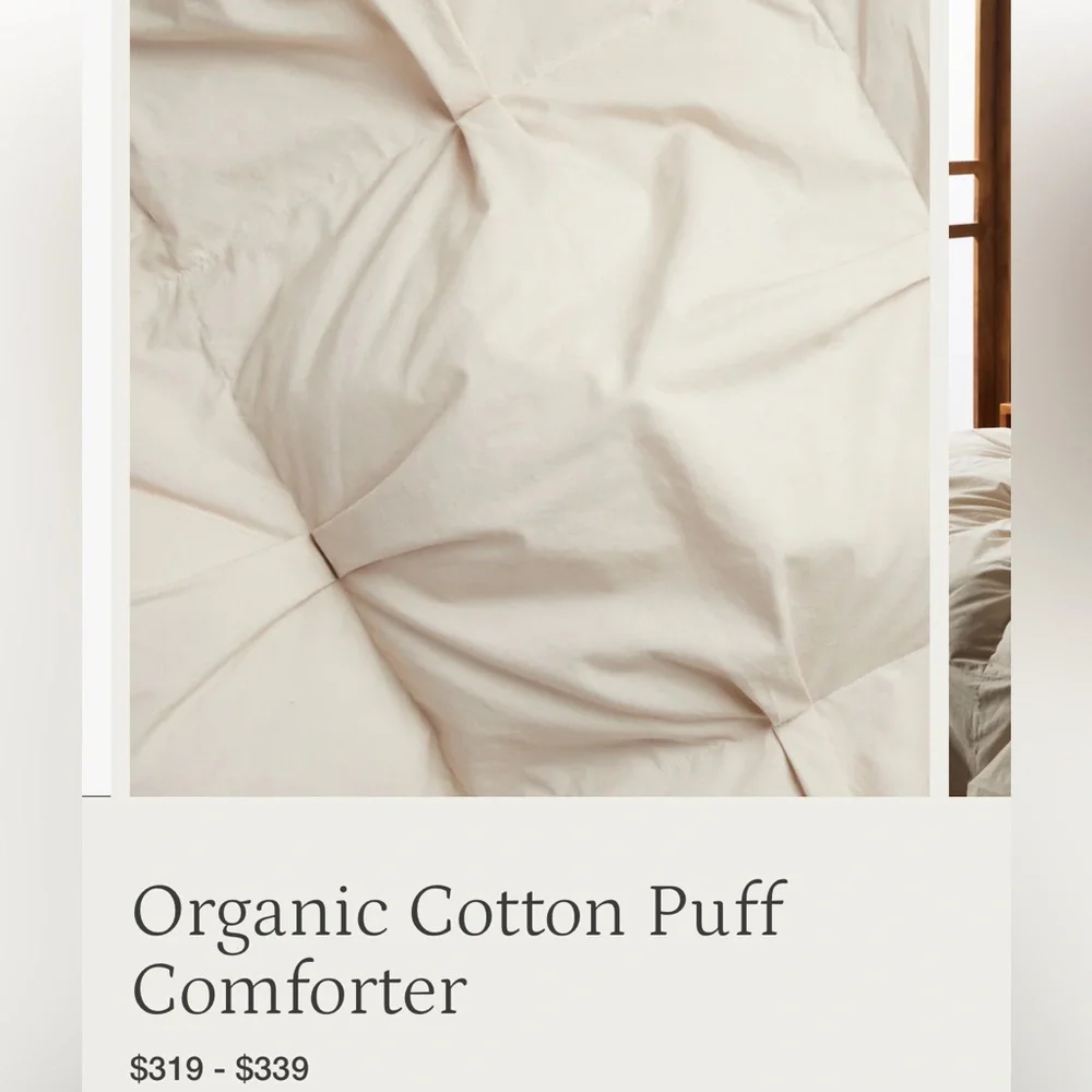 PARACHUTE Organic Cotton Puff Comforter $339 LIKE NEW BONE Full / Queen